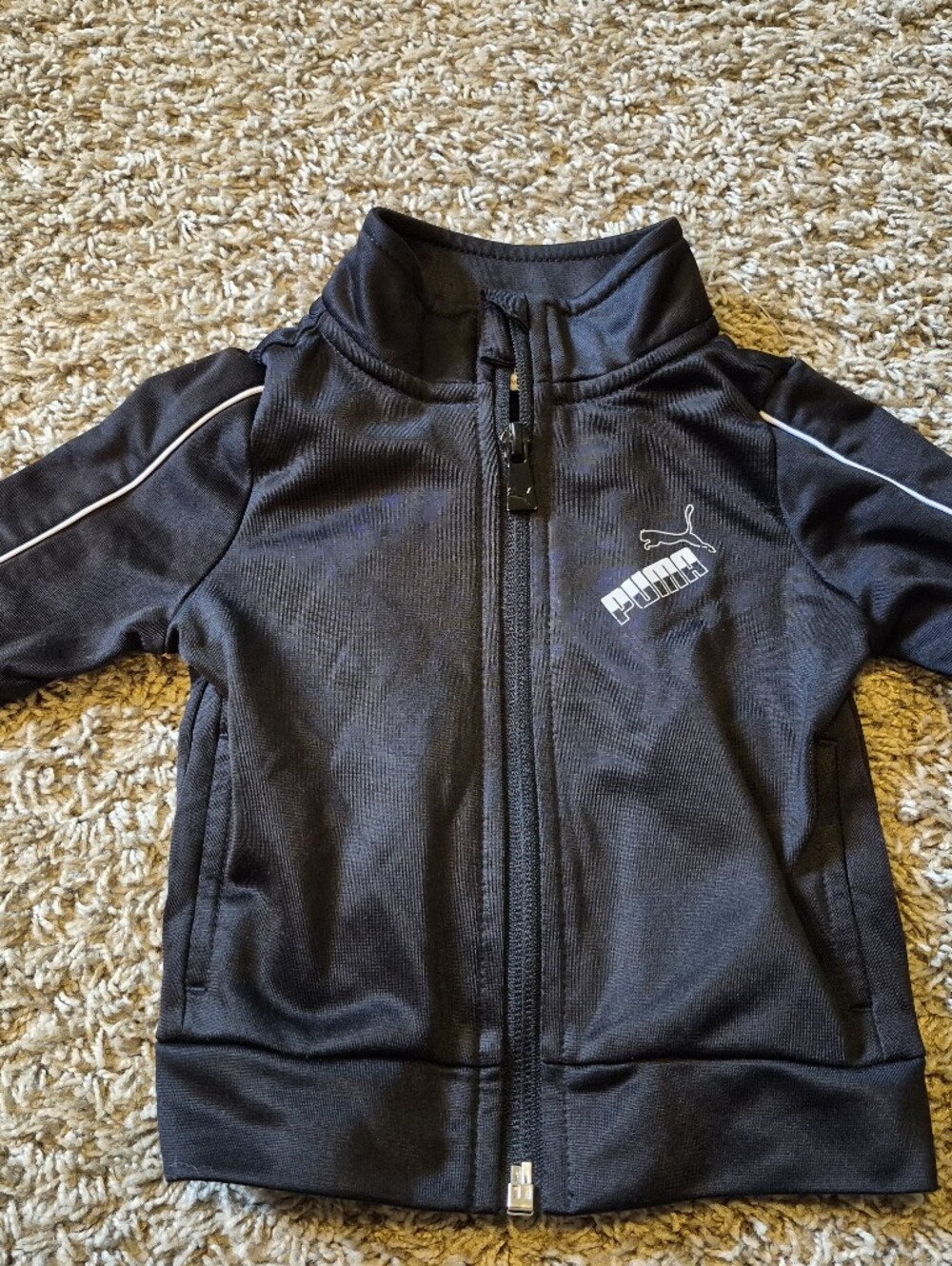 Puma Kids Black Zip-Up Track Jacket with White Piping